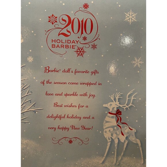 2010 Holiday Barbie Doll Red Cape White Dress Collectors Edition Mattel New Box - Picture 6 of 8